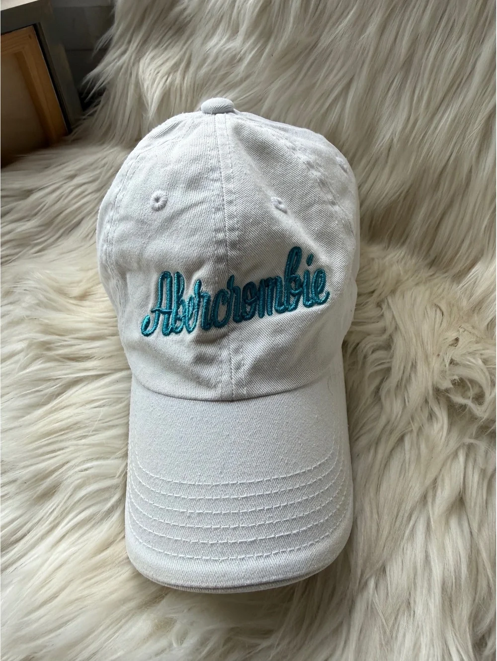 Abercrombie White Baseball Cap with Turquoise Embroidery